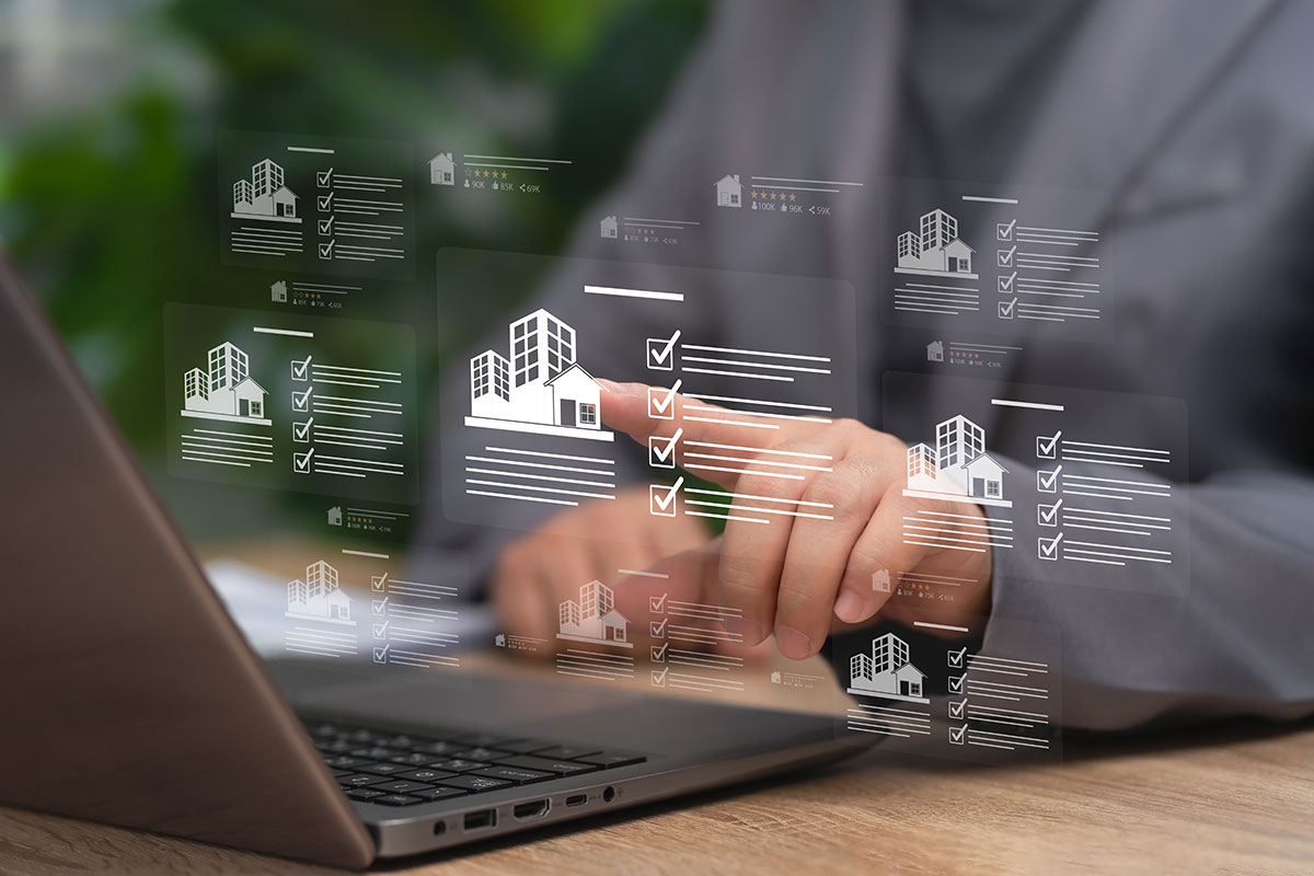 real estate listings market on screen